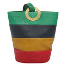 CELINE Shoulder Bag Leather Embossed Green Yellow Red Auth BA973-13