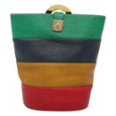 CELINE Shoulder Bag Leather Embossed Green Yellow Red Auth BA973-2
