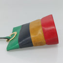 CELINE Shoulder Bag Leather Embossed Green Yellow Red Auth BA973-3