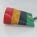 CELINE Shoulder Bag Leather Embossed Green Yellow Red Auth BA973-4