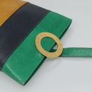 CELINE Shoulder Bag Leather Embossed Green Yellow Red Auth BA973-6