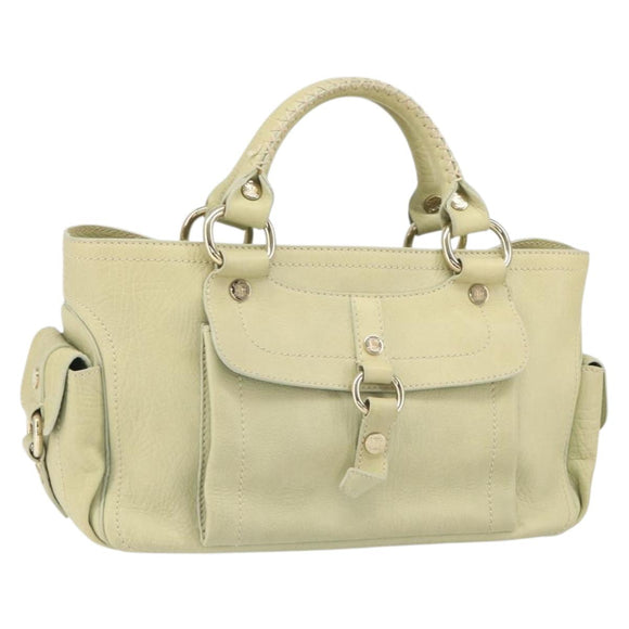 CELINE Boogie Hand Bag Leather Green Gold Auth BA9733