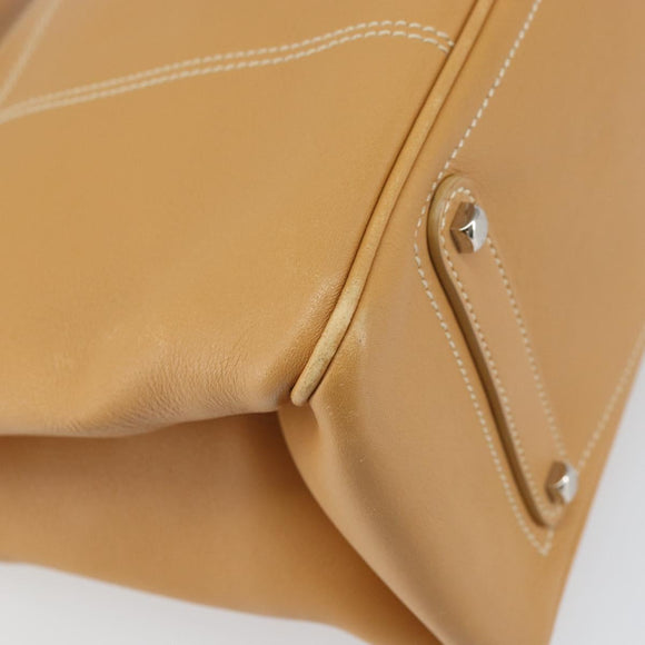 Salvatore Ferragamo Tote Bag Leather Beige Silver Auth BA9736