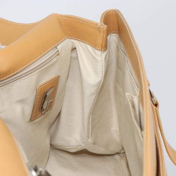 Salvatore Ferragamo Tote Bag Leather Beige Silver Auth BA9736