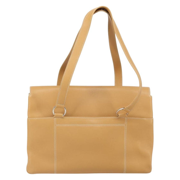 Salvatore Ferragamo Tote Bag Leather Beige Silver Auth BA9736