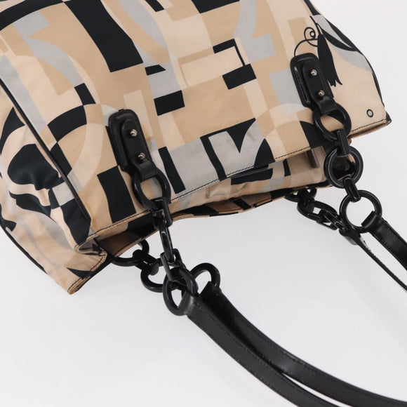 Salvatore Ferragamo Tote Bag Satin Beige Silver Auth BA9737