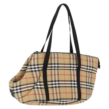 BURBERRY Nova Check Pet Carry Canvas Beige Silver Auth BA9738