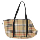 BURBERRY Nova Check Pet Carry Canvas Beige Silver Auth BA9738-2