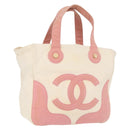 CHANEL Tragetasche Canvas Weiß Gold CC Auth BA9739-1