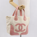 CHANEL Tote Bag Canvas White Gold CC Auth BA9739-24