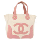 CHANEL Tragetasche Canvas Weiß Gold CC Auth BA9739-13