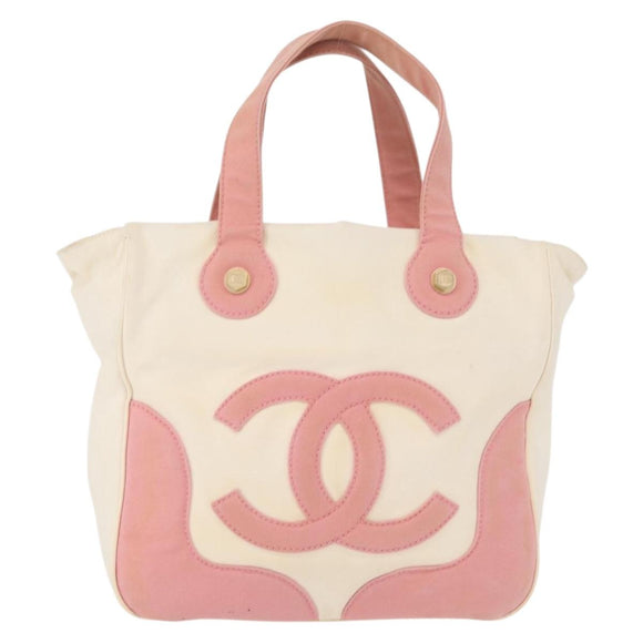 CHANEL Tragetasche Canvas Weiß Gold CC Auth BA9739