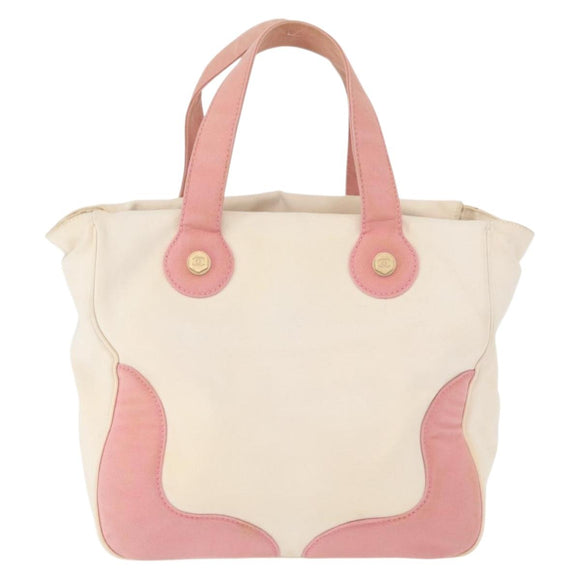 CHANEL Tragetasche Canvas Weiß Gold CC Auth BA9739