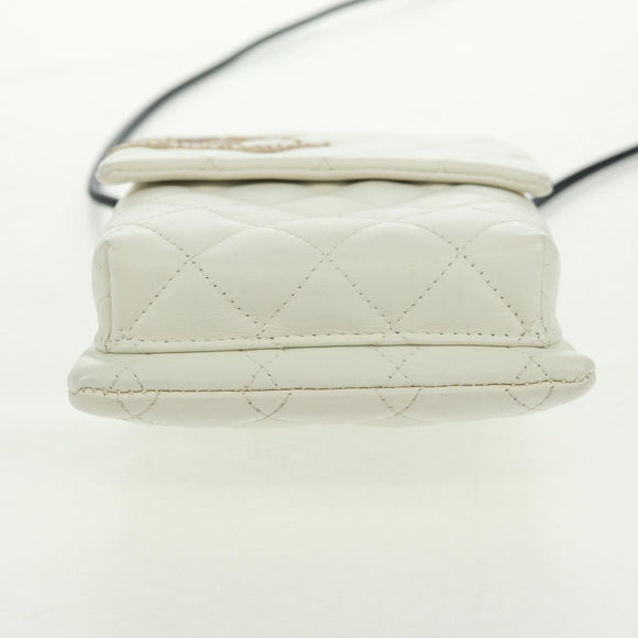 CHANEL Matelasse Cambon Line Shoulder Bag Leather White Black CC Auth BA9742V