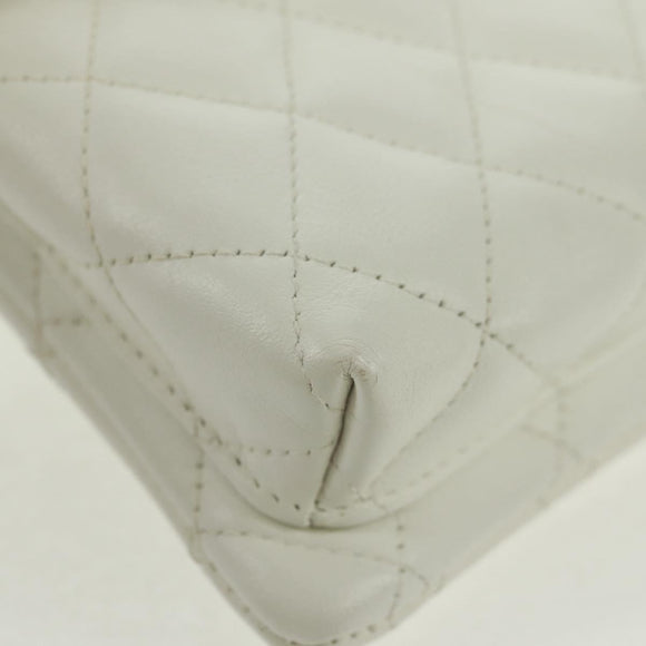 CHANEL Matelasse Cambon Line Shoulder Bag Leather White Black CC Auth BA9742V