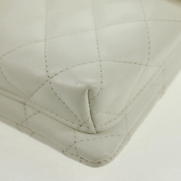 CHANEL Matelasse Cambon Line Shoulder Bag Leather White Black CC Auth BA9742V