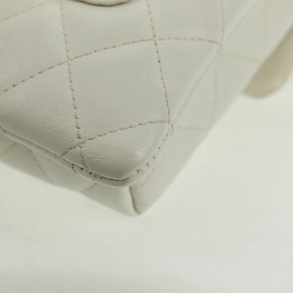 CHANEL Matelasse Cambon Line Shoulder Bag Leather White Black CC Auth BA9742V