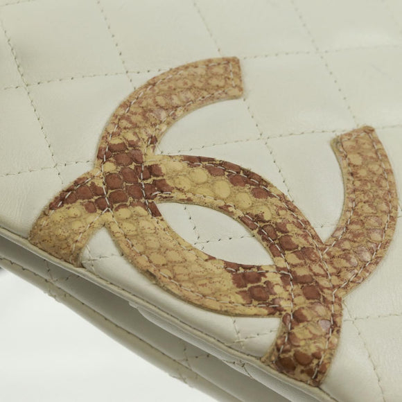 CHANEL Matelasse Cambon Line Shoulder Bag Leather White Black CC Auth BA9742V