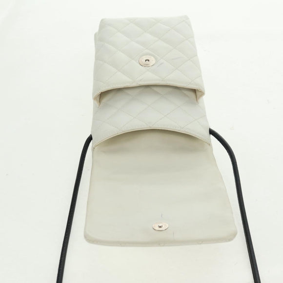 CHANEL Matelasse Cambon Line Shoulder Bag Leather White Black CC Auth BA9742V