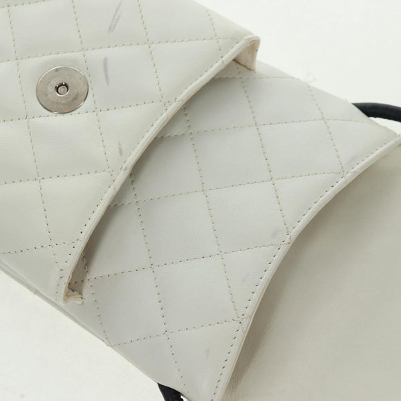 CHANEL Matelasse Cambon Line Shoulder Bag Leather White Black CC Auth BA9742V