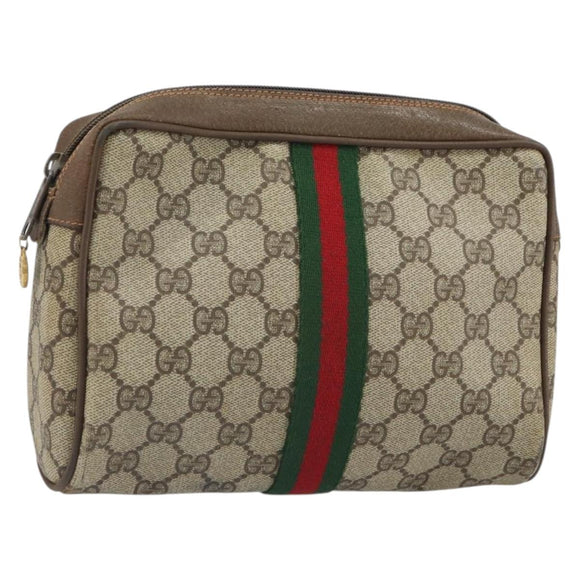 GUCCI GG Supreme Web Sherry Line Clutch Bag PVC Beige Gold 89 01 012 Auth BA9787