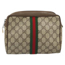 GUCCI GG Supreme Web Sherry Line Clutch Bag PVC Beige Gold 89 01 012 Auth BA9787-13