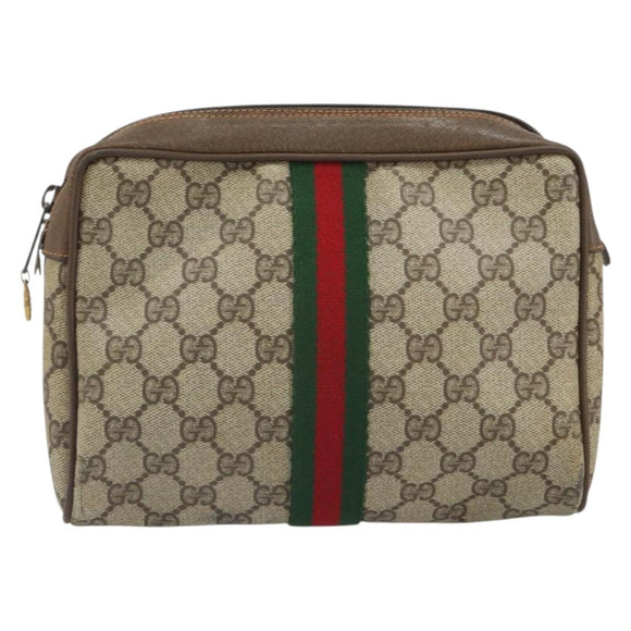 GUCCI GG Supreme Web Sherry Line Clutch Bag PVC Beige Gold 89 01 012 Auth BA9787