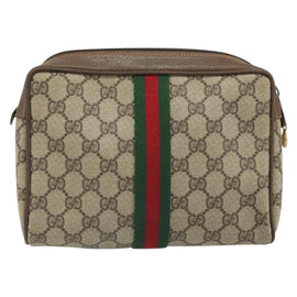 GUCCI GG Supreme Web Sherry Line Clutch Bag PVC Beige Gold 89 01 012 Auth BA9787 - 0