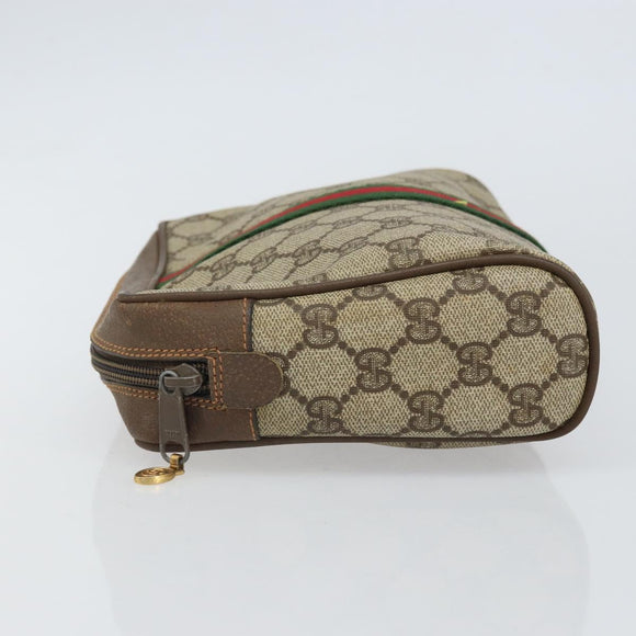 GUCCI GG Supreme Web Sherry Line Clutch Bag PVC Beige Gold 89 01 012 Auth BA9787