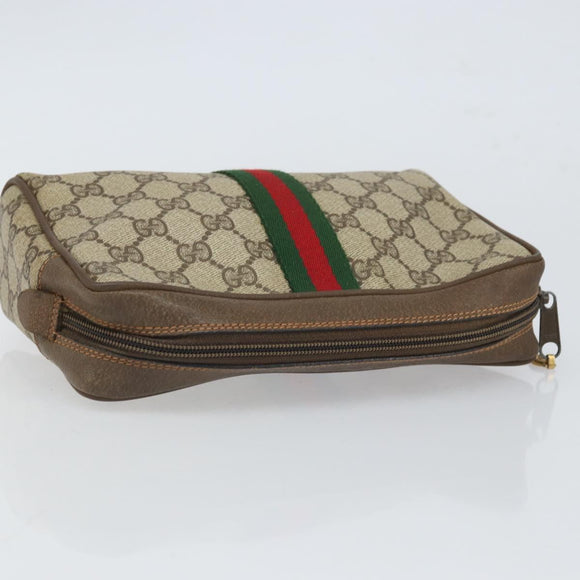 GUCCI GG Supreme Web Sherry Line Clutch Bag PVC Beige Gold 89 01 012 Auth BA9787