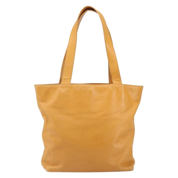 CHANEL Tote Bag Leather Orange Gold CC Auth BA9790