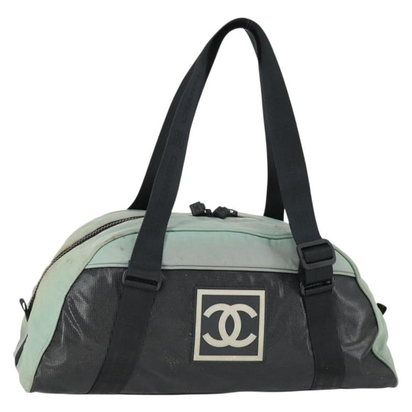 CHANEL Boston Bag Nylon Black Gray CC Auth BA9791