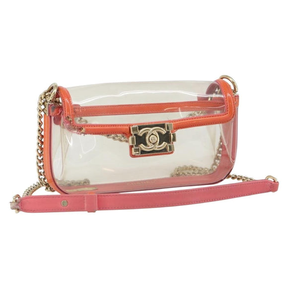 CHANEL Chain Shoulder Bag Vinyl Clear Gold CC Auth BA9792