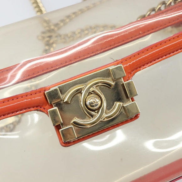 CHANEL Chain Shoulder Bag Vinyl Clear Gold CC Auth BA9792