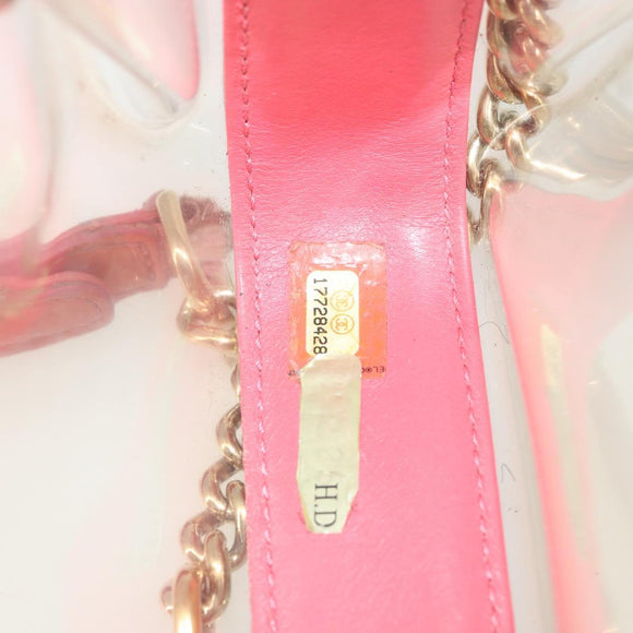CHANEL Chain Shoulder Bag Vinyl Clear Gold CC Auth BA9792
