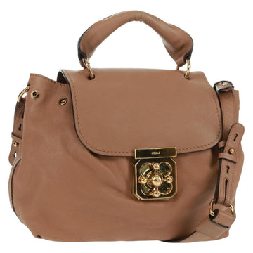 Chloe Elsie Shoulder Bag Leather Beige Gold Auth BA9795V