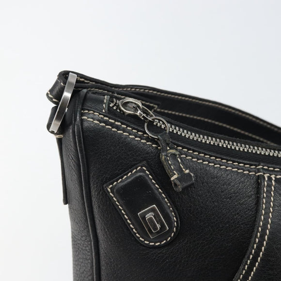 Salvatore Ferragamo Umhängetasche Leder Schwarz Silber Auth BA9797