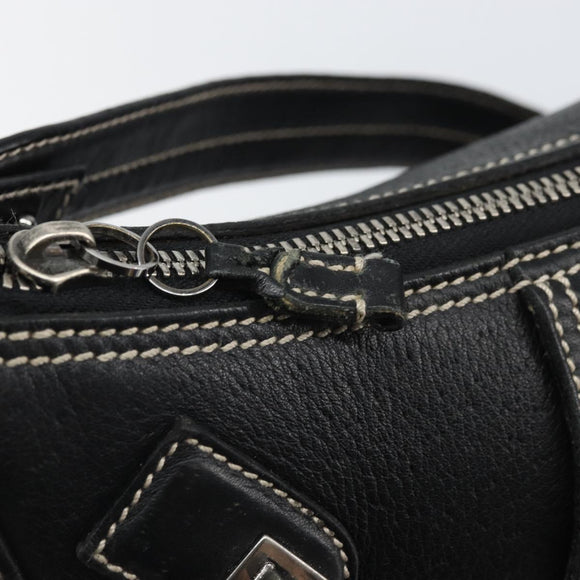 Salvatore Ferragamo Umhängetasche Leder Schwarz Silber Auth BA9797