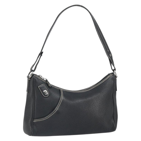 Salvatore Ferragamo Umhängetasche Leder Schwarz Silber Auth BA9797