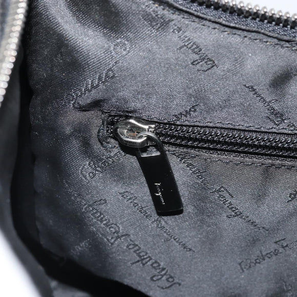 Salvatore Ferragamo Umhängetasche Leder Schwarz Silber Auth BA9797