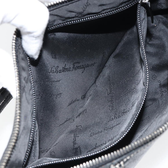 Salvatore Ferragamo Umhängetasche Leder Schwarz Silber Auth BA9797