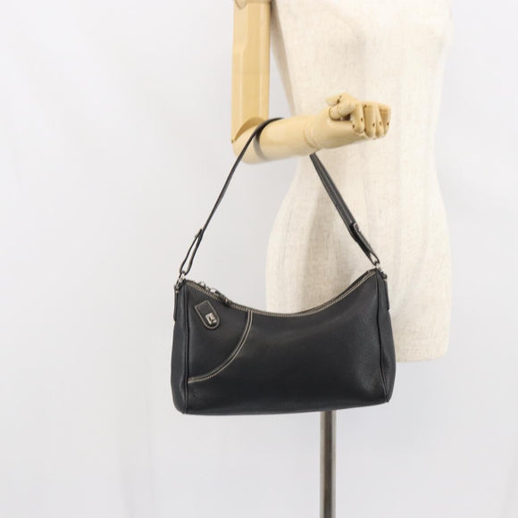 Salvatore Ferragamo Umhängetasche Leder Schwarz Silber Auth BA9797
