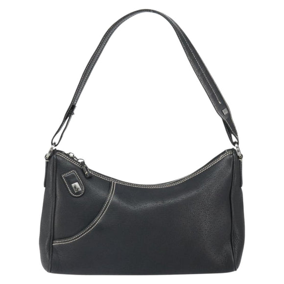 Salvatore Ferragamo Umhängetasche Leder Schwarz Silber Auth BA9797