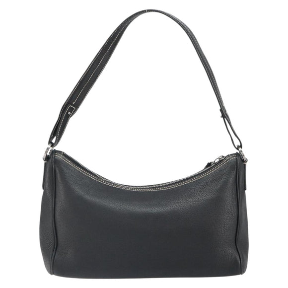 Salvatore Ferragamo Umhängetasche Leder Schwarz Silber Auth BA9797