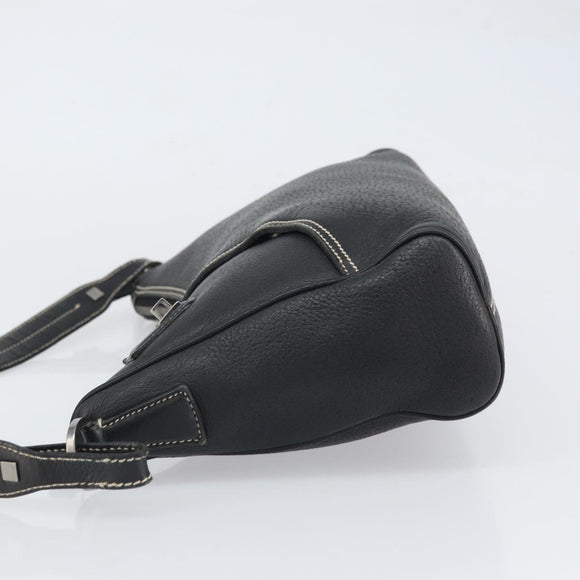 Salvatore Ferragamo Umhängetasche Leder Schwarz Silber Auth BA9797