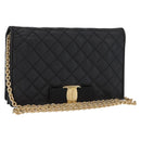 Salvatore Ferragamo Chain Wallet Shoulder Bag Leather Black Gold Auth BA9798-1