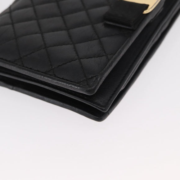 Salvatore Ferragamo Chain Wallet Shoulder Bag Leather Black Gold Auth BA9798