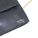 Salvatore Ferragamo Chain Wallet Shoulder Bag Leather Black Gold Auth BA9798-16