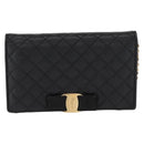 Salvatore Ferragamo Chain Wallet Shoulder Bag Leather Black Gold Auth BA9798-2