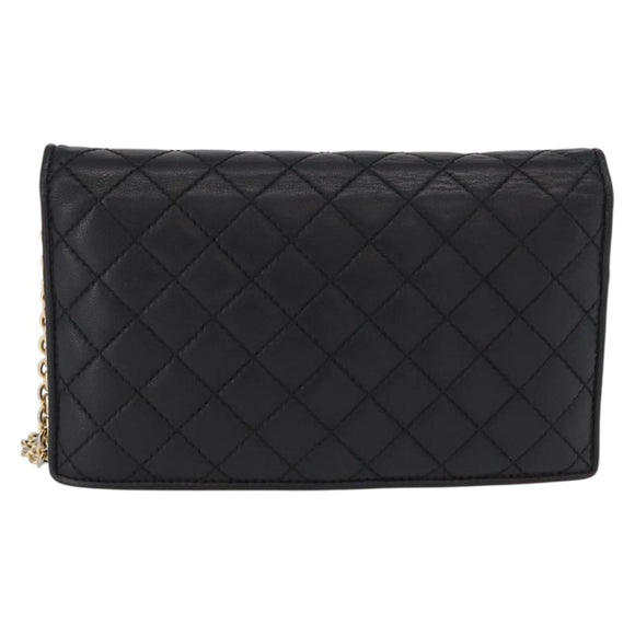 Salvatore Ferragamo Chain Wallet Shoulder Bag Leather Black Gold Auth BA9798